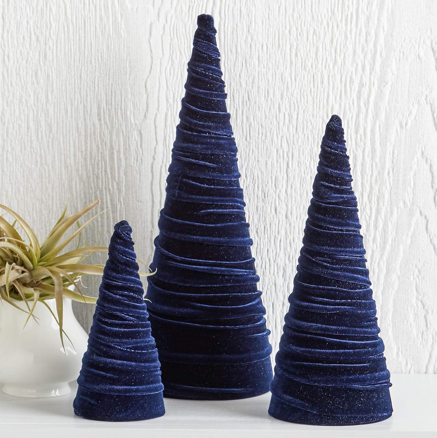Velvet Trees Set of 3 Navy Blue, Modern Mantle