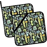 Watercolor Cactus Flower Pot Holders Set of 2,Desert Plants Kitchen Heat Resistant Potholder for Microwave Cooking Baking Oven and BBQ