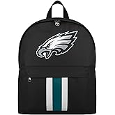 FOCO NFL Officially Licensed Team Color Primary Logo Solid Stripe Football School Bag Travel Backpack - Philadelphia Eagles - Black