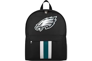 FOCO NFL Officially Licensed Team Color Primary Logo Solid Stripe Football School Bag Travel Backpack - Philadelphia Eagles - Black
