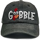 Jumsky Thanksgiving Hat for Men Women, Adjustable Washed Embroideried Gobble Turkey Baseball Cap Black