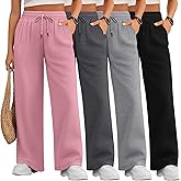 Evervibe 4 Pack Women's Plus Size Lounge Pants, Wide Leg Drawstring Yoga Pants Loose Casual Pajama Sweatpants with Pockets
