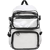 VOUSXLLEZ Ita Bag Backpack Double Window Pins Bag with insert, Backpack for Cosplay and Concert(Pins NOT Included) (White)