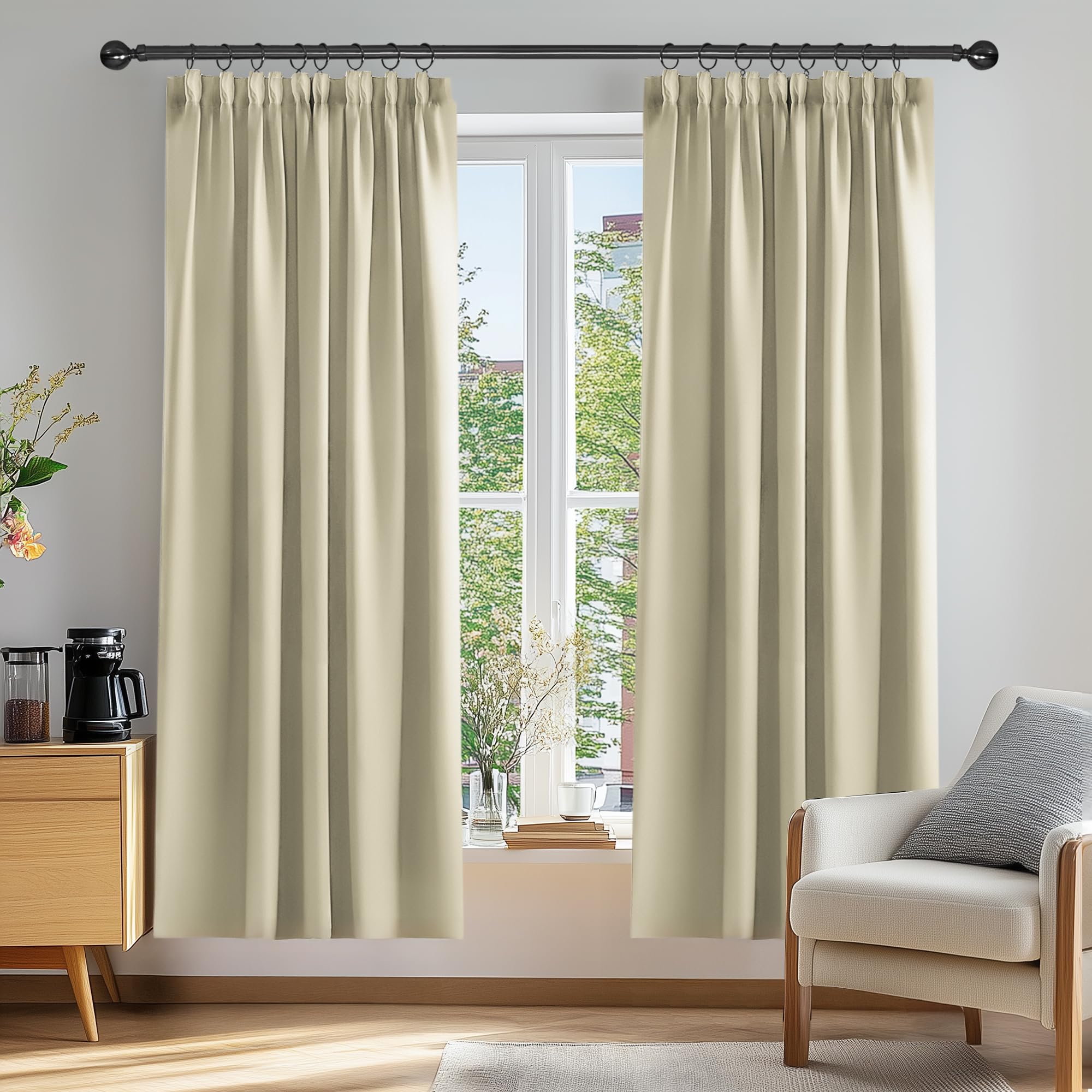 Deconovo Beige Room Darkening Curtains Super Soft Thermal Insulated Pencil Pleat Energy Saving Window Curtains for Kids 42 x 84 Inch Beige 2 Panels
