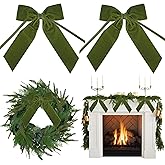 AIMUDI Moss Green Velvet Bows 7" Green Premade Velvet Bows Christmas Bows for Gift Wrapping, Holiday Crafts, Wreaths, Garlands, Staircase, Home Outdoor Decor Christmas Tree Decorations, 2 PCs