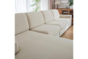 QIANMEW Couch Cushion Covers, Comfort Soft Magic Sofa Covers Washable Stretch Resistant Slipcovers for Sectional and L Shaped Seats Furniture Protectors for Pets (1PC Back Couch Cover, Ivory)