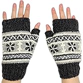 Ella Sussman Hand Knit Alpaca Fingerless Embroidered Gloves Fleece Lined Winter Texting Driving Warm