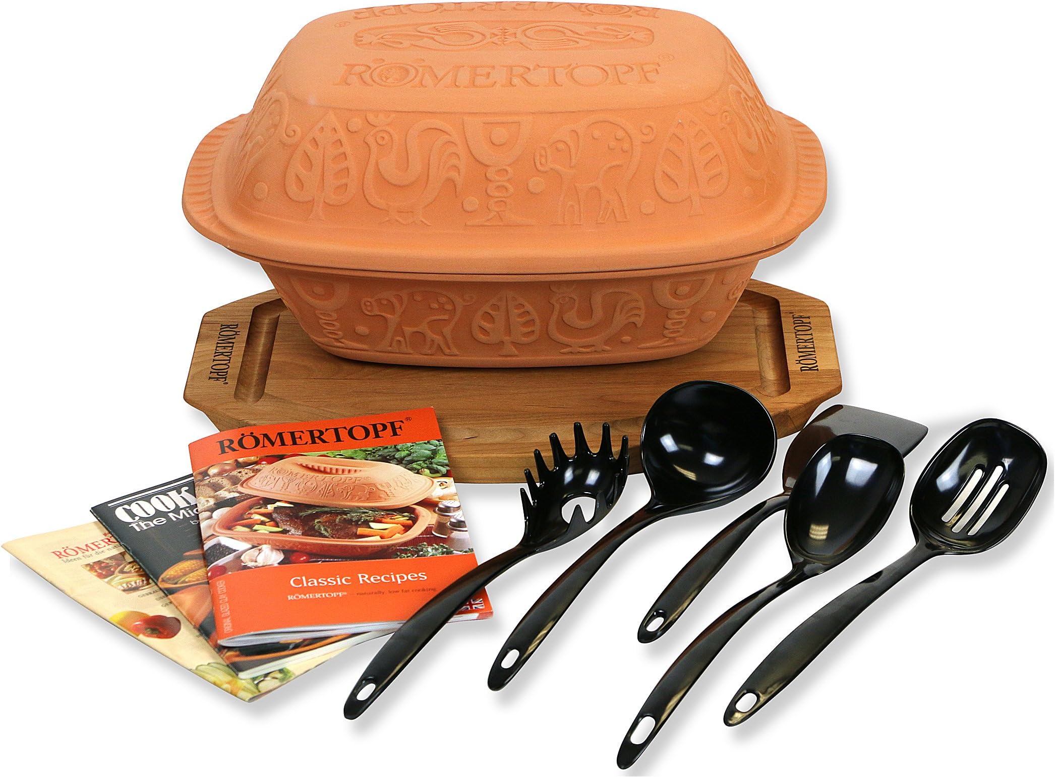 Romertopf 99113 Large Glazed Clay Cooker, Cutting Board, Cookbooks, Utensil Sets