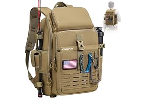 Piscifun Fishing Backpack with Rod & Gear Holder, Lightweight Tackle Backpack, Storage Bag with Protective Rain Cover