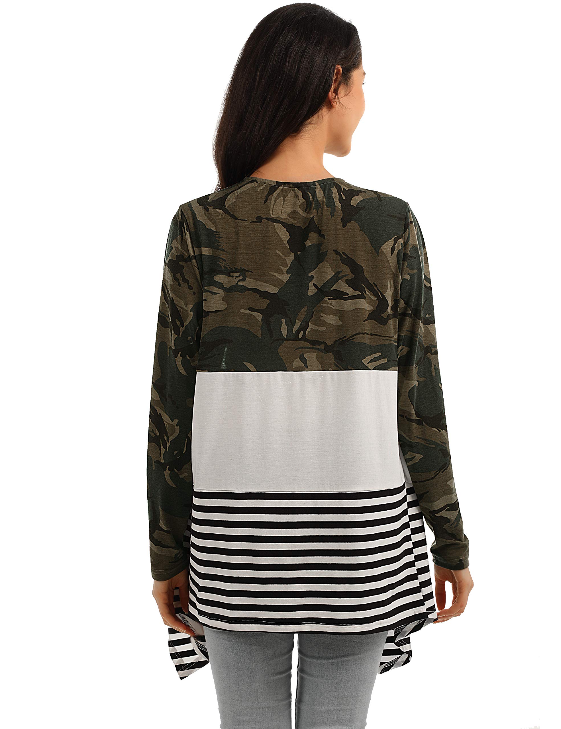 Blooming Jelly Womens Colorblock Cardigan Camo Striped Drape Front Outwear(S,Camo)