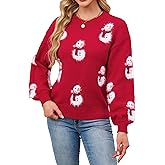 SunnyMelody Women's Cute Christmas Sweater,Santa Hat Snowman Pattern Knit Pullovers,2025 Funny Holiday Party Ugly Xmas Tops
