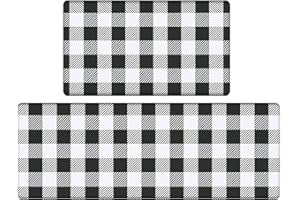 ROSMARUS Kitchen Mat Set 2 Piece, Cushioned Anti Fatigue Kitchen Floor Mat Waterproof Non Slip Kitchen Rugs, Heavy Duty PVC Ergonomic Comfort Standing Mat for Kitchen, Sink, Laundry (Black-White)