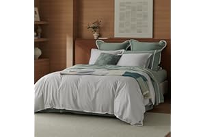 DOUBLE STITCH BY BEDSURE Double Stitch Cotton Tencel Duvet Cover - Queen Size Comforter Cover, Luxury & Soft Eucalyptus Lyocell Bedding Set for Hot Sleepers, Cooling & Breathable, Button Closure, Winter Sky Contrast, 90"x90"