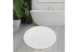 MAYSHINE Round Area Rug Set for Bathroom | Soft Plush Chenille Bath Mat, Water Absorbent Non-Slip Bathroom Rug | Washable Shag Carpet for Shower, Bedroom, or Home Décor | 36"x36" (Round) | White