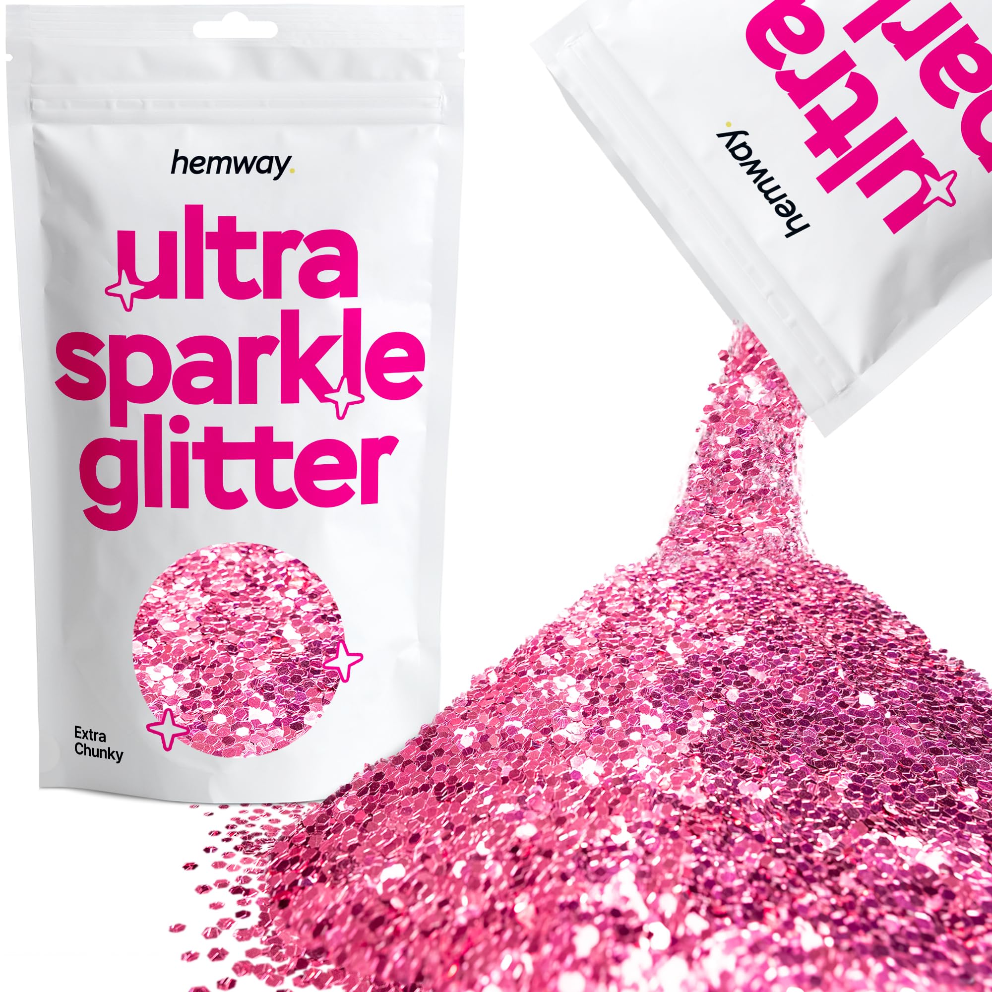Hemway Ultra Sparkle Glitter Rose Pink 100g Extra Chunky | Glitter for Arts & Craft, Makeup, Nail Art, Crafting, Card Making, Sparkle Decoration