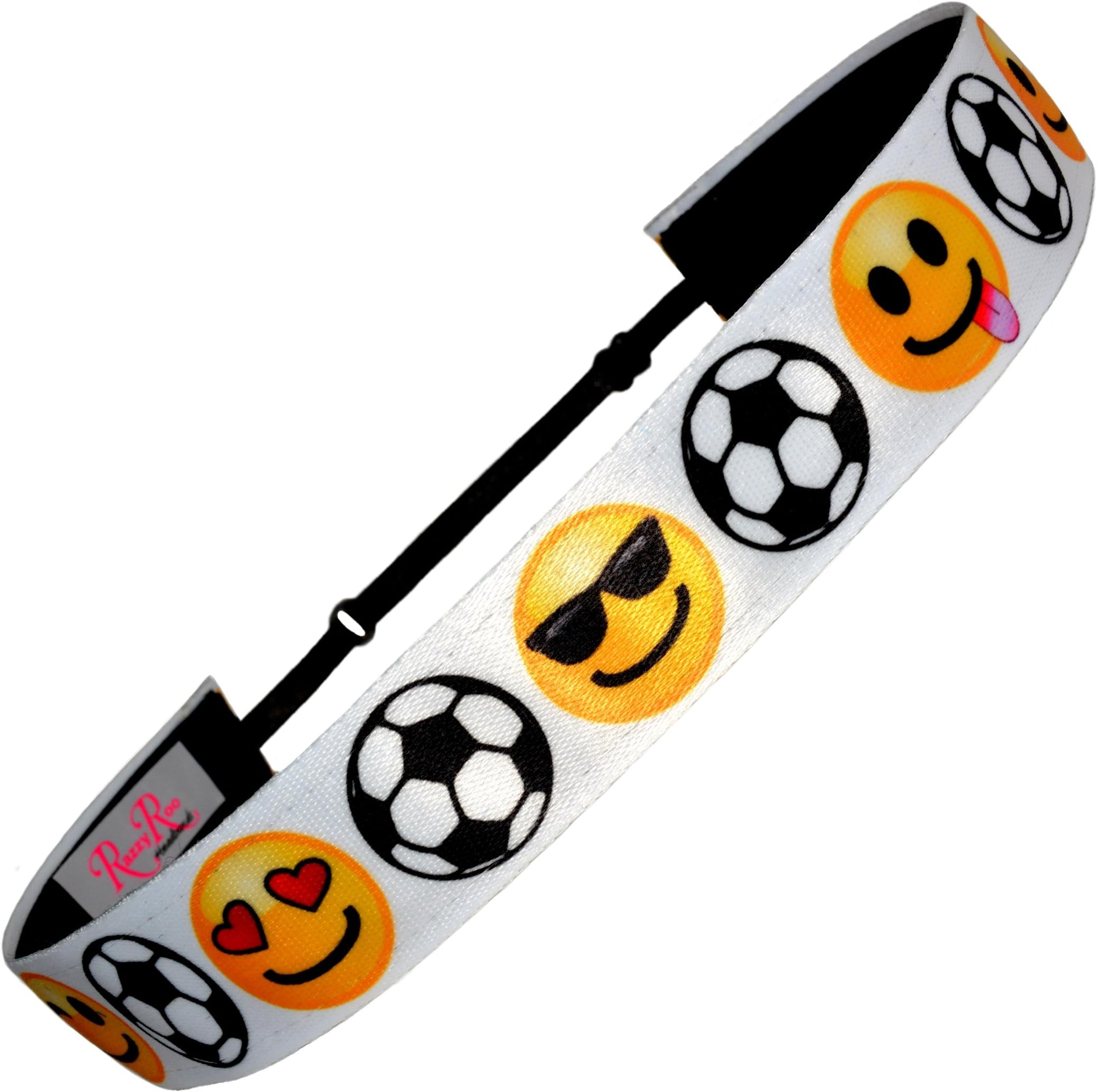 RazzyRoo Headbands Non Slip Adjustable Headband Emoji Soccer Smiley Faces Girls Soccer Headband