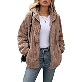 Vipwest Womens Fleece Jacket Fall Winter Full Zip Sherpa Coat with Hood S-5XL