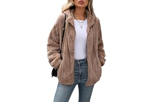Vipwest Womens Fleece Jacket Fall Winter Full Zip Sherpa Coat with Hood S-5XL