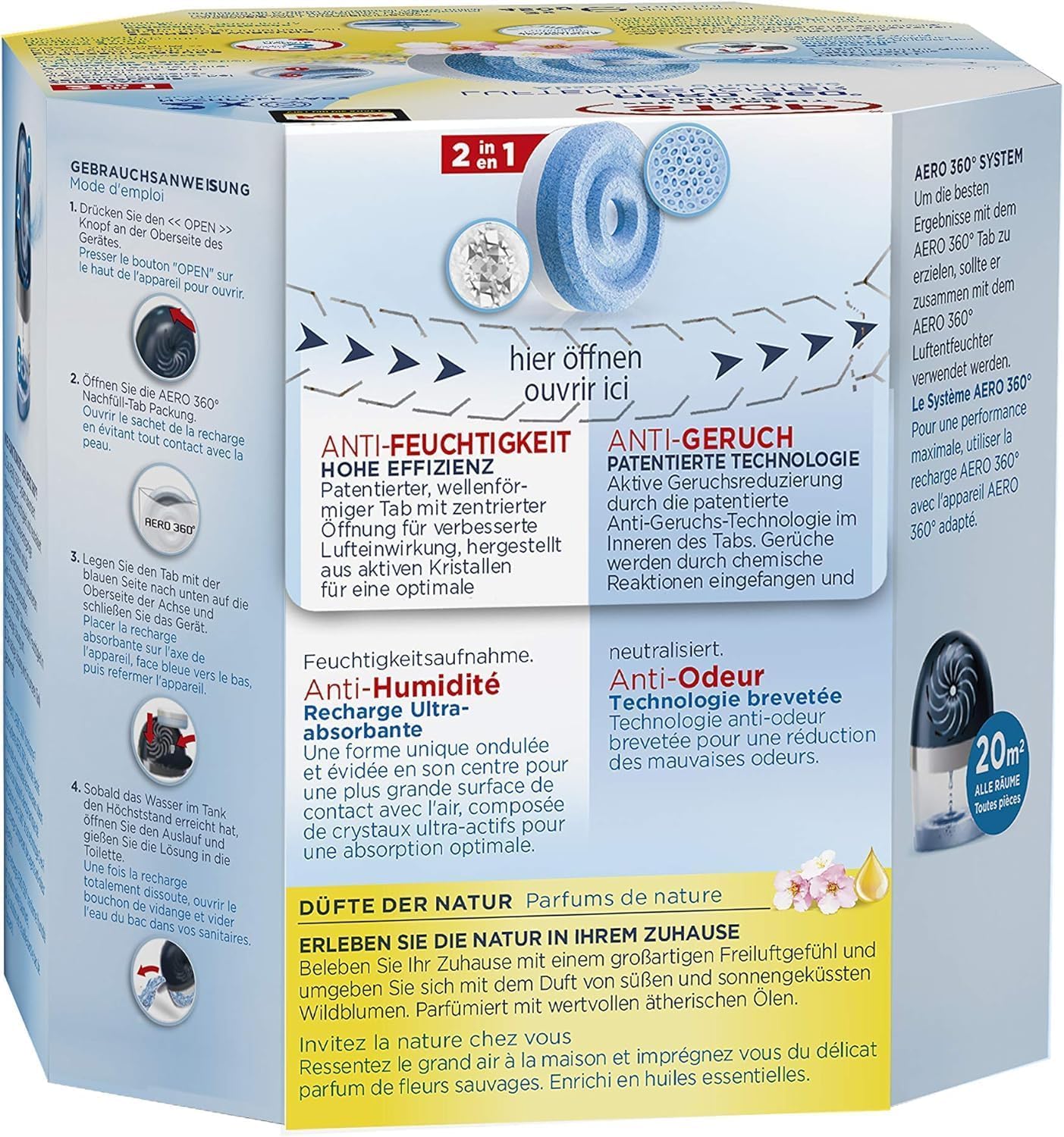 Pattex AERO 360° Wildblumenwiese Tabs Nachfüllpack, reduzieren Feuchtigkeit und schlechte Gerüche, Nachfülltabs für den Luftentfeuchter AERO 360°, 2er-Pack (2x450g) 3