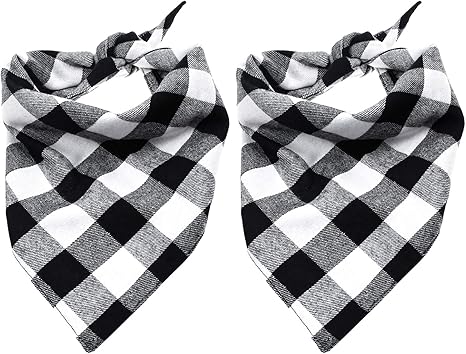 Black and white plaid dog bandana Clearance