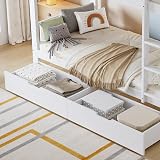 Merax Double Bunk Bed with Ladder Slide 2 Drawers Shelf Pine White 2 x 90x190cm view 8