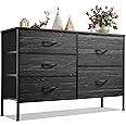 WLIVE Dresser for Bedroom with 5 Drawers, Wide Bedroom Dresser with Drawer Organizers, Chest of Drawers, Fabric Dresser for Living Room, Closet, Hallway, Charcoal Black Wood Grain Print