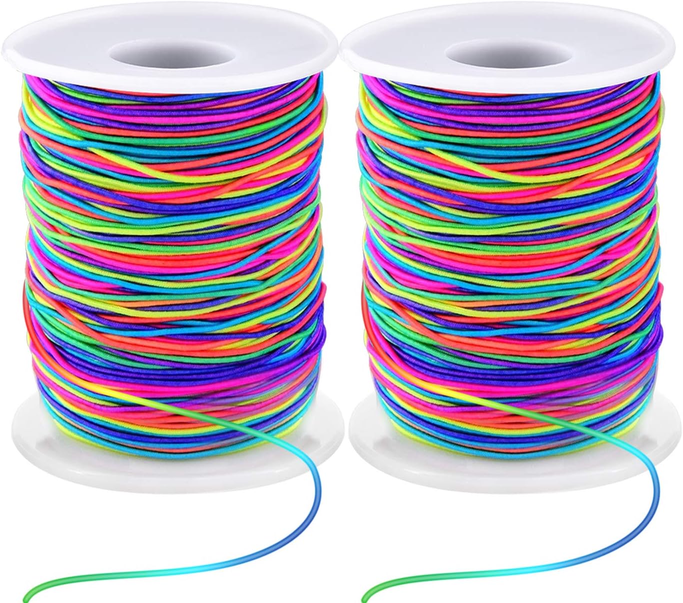Elastic String Cord, Zealor 2 Roll 1 mm Elastic Thread Beading String Cord for Jewelry Making Bracelets Beading 100 Yards Each Roll (Rainbow)