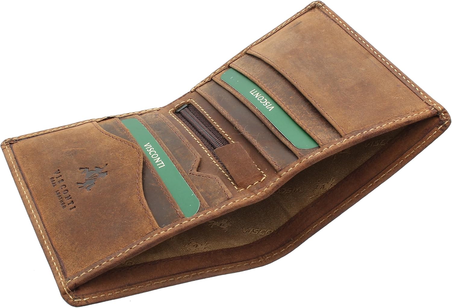 VISCONTI Hunter Compact Oiled Leather Arrow Wallet RFID Blocking 705 Oil Tan, 3.1" x 3.9" x 1" - Image 4