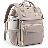 LOVEVOOK Laptop Backpack for Women with Giant Tumbler Holder Pocket,15.6 inch Waterproof Travel Backpack Purse Computer Laptop Bag,Professional Work College Nurse Teacher Backpack Daypack,Grayish-pink