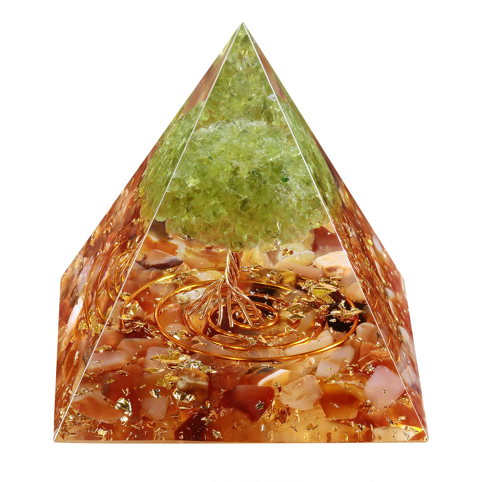 mookaitedecor Carnelian Crystal & Peridot Tree of Life Crystal Pyramid Ornament Table Decoration Reiki Healing Spiritual Crystal Stone Gift for Positive Energy Meditation Tree of Life Decor Gift