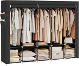 SONGMICS Clothes Wardrobe Portable Closet 5 Hanging Rails Shelves Black