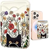 Shorogyt Compatible with Magsafe Wallet Magnetic Card Holder - Phone Wallets Cute Black Cat Design for Women Teen Girls Slim for iPhone 17/16/15/14/13/12 Series for Apple Mag RFID Magnet, Fit 3 Cards