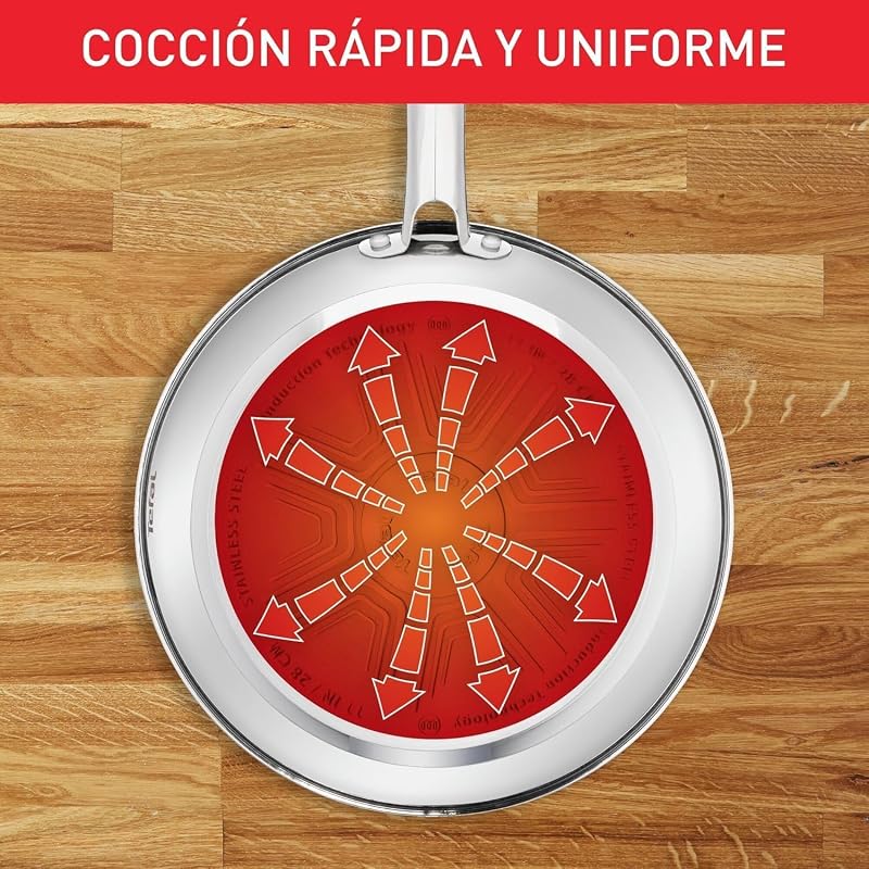 Tefal duetto - frigideira de 32 cm em aço inox, revestimento antiaderente power resist, base de indução e alto impacto, thermo-spot, cabo robusto, fácil limpeza, sem pfoa, adequada para todas as cozinhas
