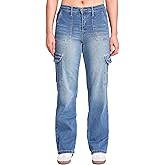 YMI Womens YMI Jeans Women's High Rise Elastic Waist Cargo Straight Leg Jeans