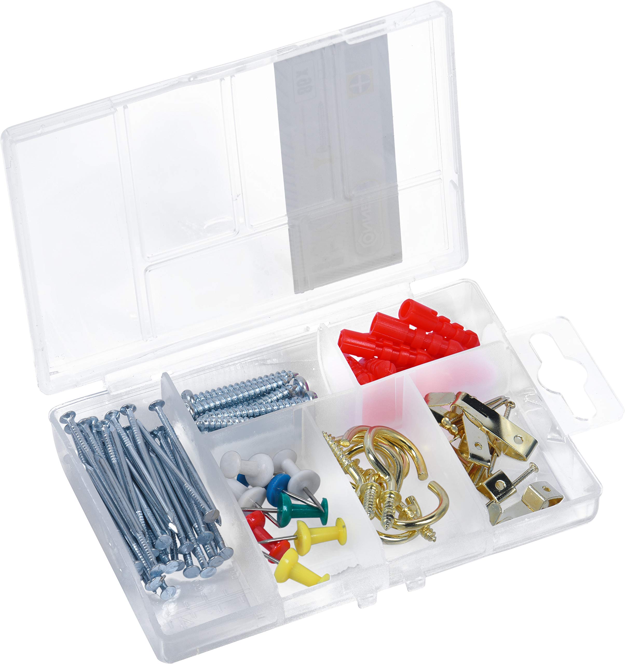 Connex Household Assortment 86 Pieces - Wall Hooks, Nails, Pin Board Pins etc. - Pre-Sorted in Practical Plastic Box - Universal Use/Assortment Box/Assortment Box / DP8500105Various — image 1