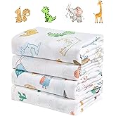 IBESTOPIA 4-Pack 100% Cotton Muslin Swaddle Blankets, Large 47 x 47 Inches — Breathable Soft Receiving Blankets for Newborns, Swaddling Wraps, Baby Essentials, Registry Gift (Wild Jungle Friends)