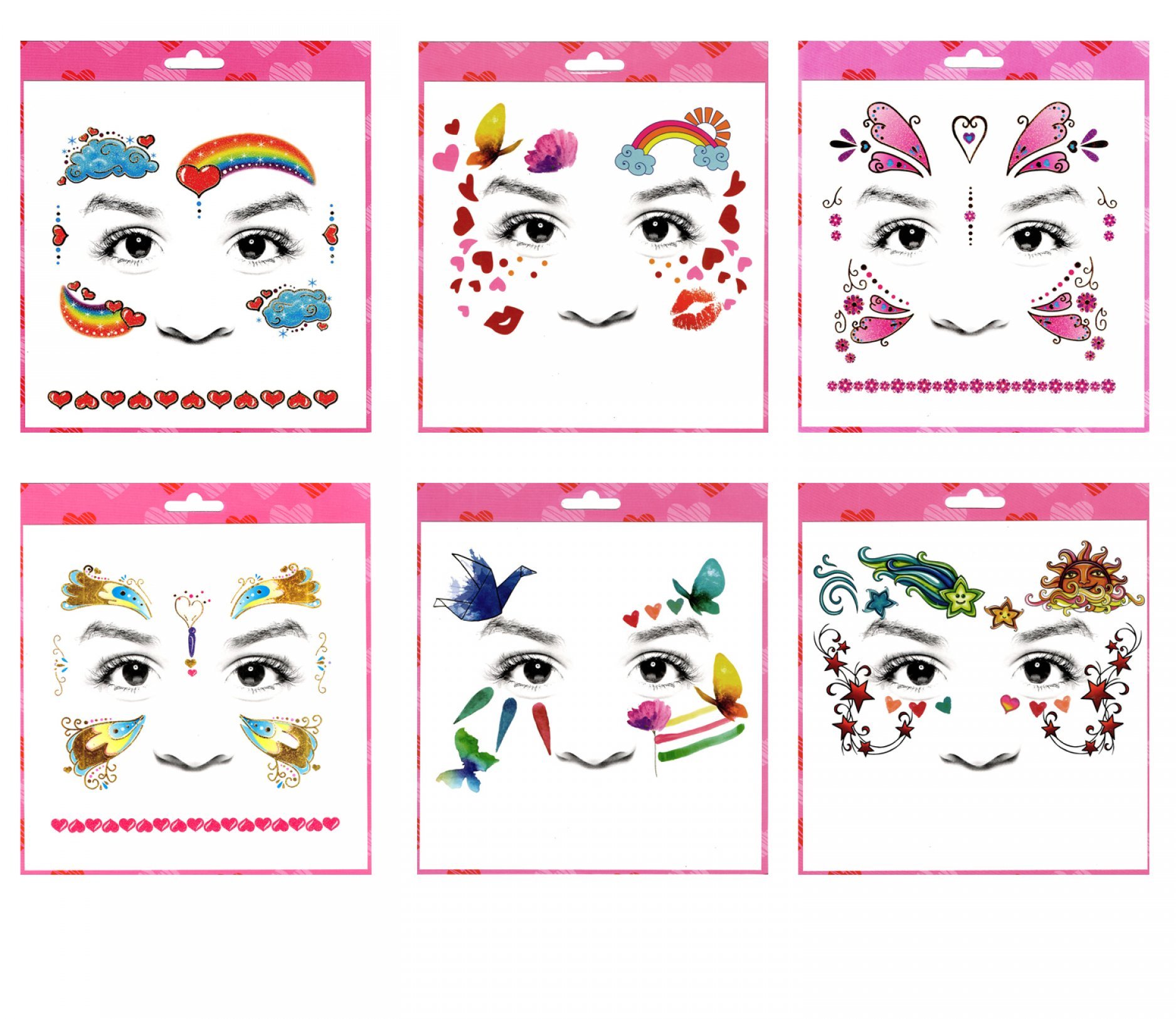 GGSELL GGSELL tattoo 6pcs mixes kids cartoon face temporary tattoos in one packages,including rainbow,cloud,butterflies,hearts,kisses,star face tattoos