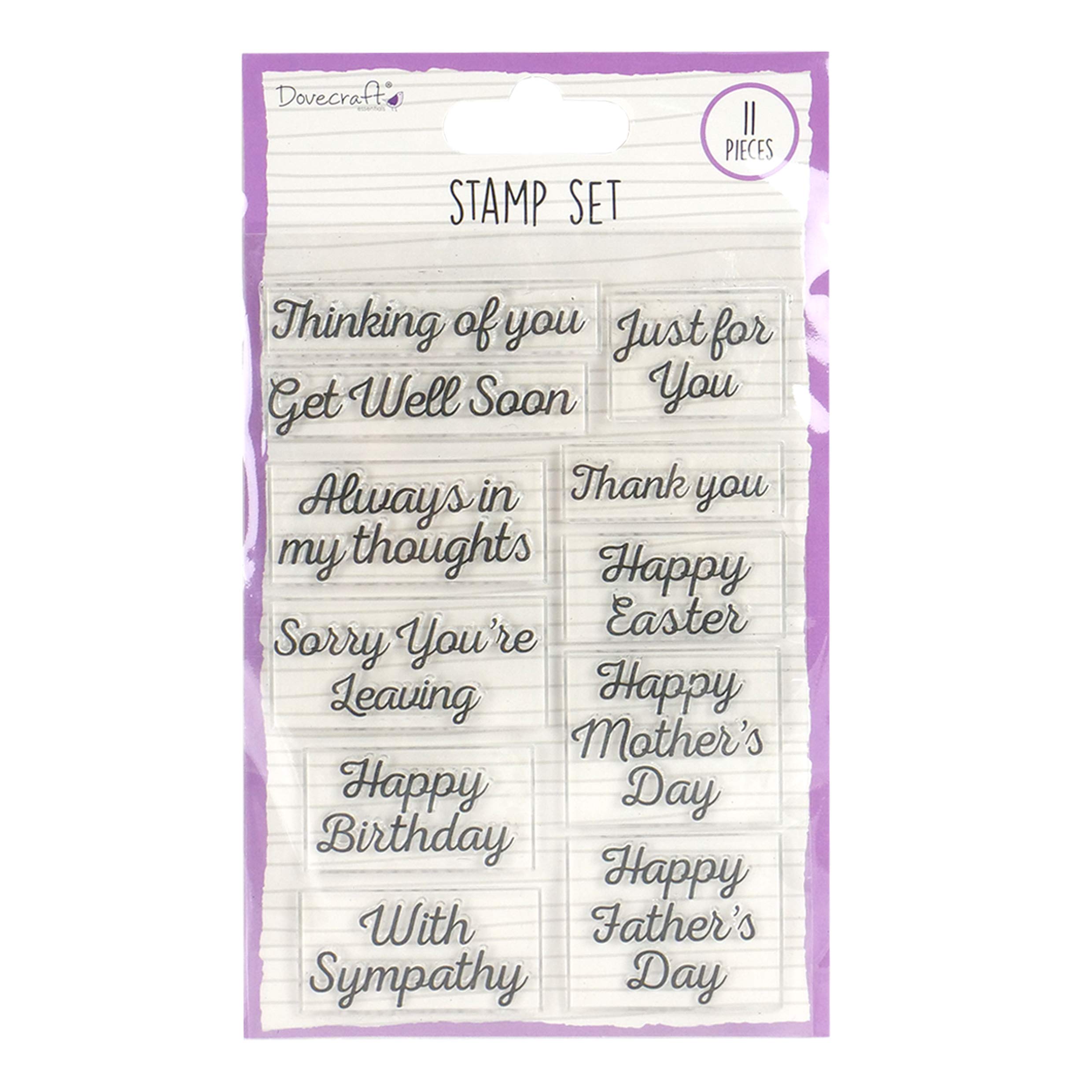 Dovecraft DCBS186 Clear Set-General Occasion Sentiments-11 Thoughtful Phrases-for Card Making, Stamping, Embossing, DIY, Papercraft, Home Décor & Scrapbooking, One Size