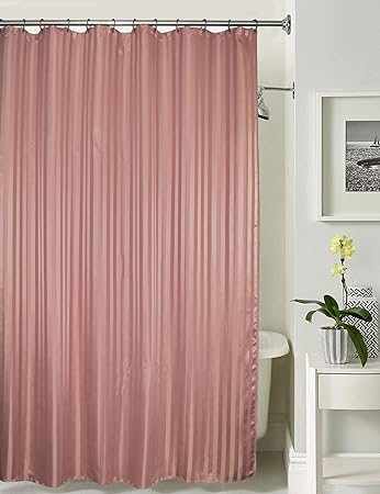 Lushomes Thick Striped Brownie Water Repellent Shower Curtain with 12 Eyelets and 12 C-Hooks (72? x 80? or 185 x 205 cms)