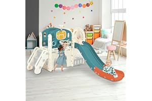 Virubi 7-in-1 Toddler Slide, Kids Slide with Climber, Basketball Hoop, Ring Toss, Tunnel, Telescope and Storage Space, Slide for Toddlers Age 1+ Outdoor & Indoor Playground