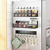 Aufworld Magnetic Spice Rack for Refrigerator, 3 Pack Magnetic Shelf, Moveable Fridge Organizer with 8-Hook Rack, Seasoning Organizer for Kitchen