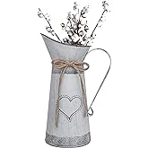 Soyizom Vintage French Pitcher Vase Galvanized Metal Rustic Vases for Dried Flowers,Farmhouse Decorative Pitchers Rustic Watering Milk Jug Vases for Kitchen Home Fireplace Country Decor-11''H Pitcher