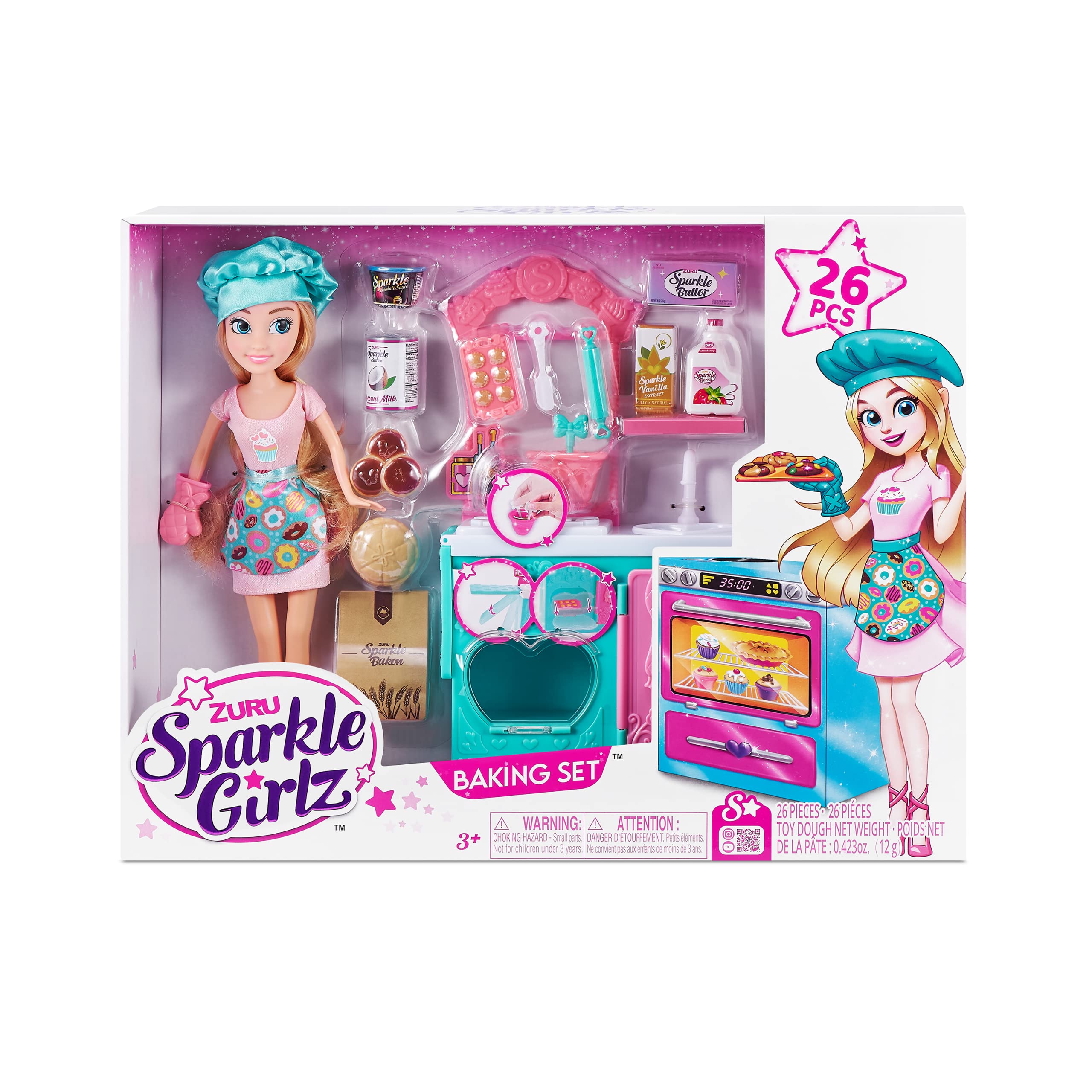 Sparkle Girlz Bake Off Doll Playset, 10.5" Doll, 30 Accessories by ZURU with Kitchen, Toy Kitchen Utensils, Play Dough and Fashion Dolls for Girls
