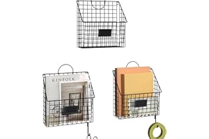 Yuzehuaza Hanging Wall File Organizer Metal Wall Mounted File Holder Folder with Handles and Hooks, Magazine Document Rack, for Home Office or Decor, 3 Packs (Patent Pending)