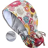 QBA Adjustable Working Cap with Button, Satin-Lined Hat, Cotton Working Hat Sweatband, Elastic Tie Back Hats Unisex