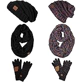 Funky Junque Hat Scarf Glove Set for Women – Matching Winter Set with Oversized Slouchy Beanie, Infinity Scarf & Cozy Gloves