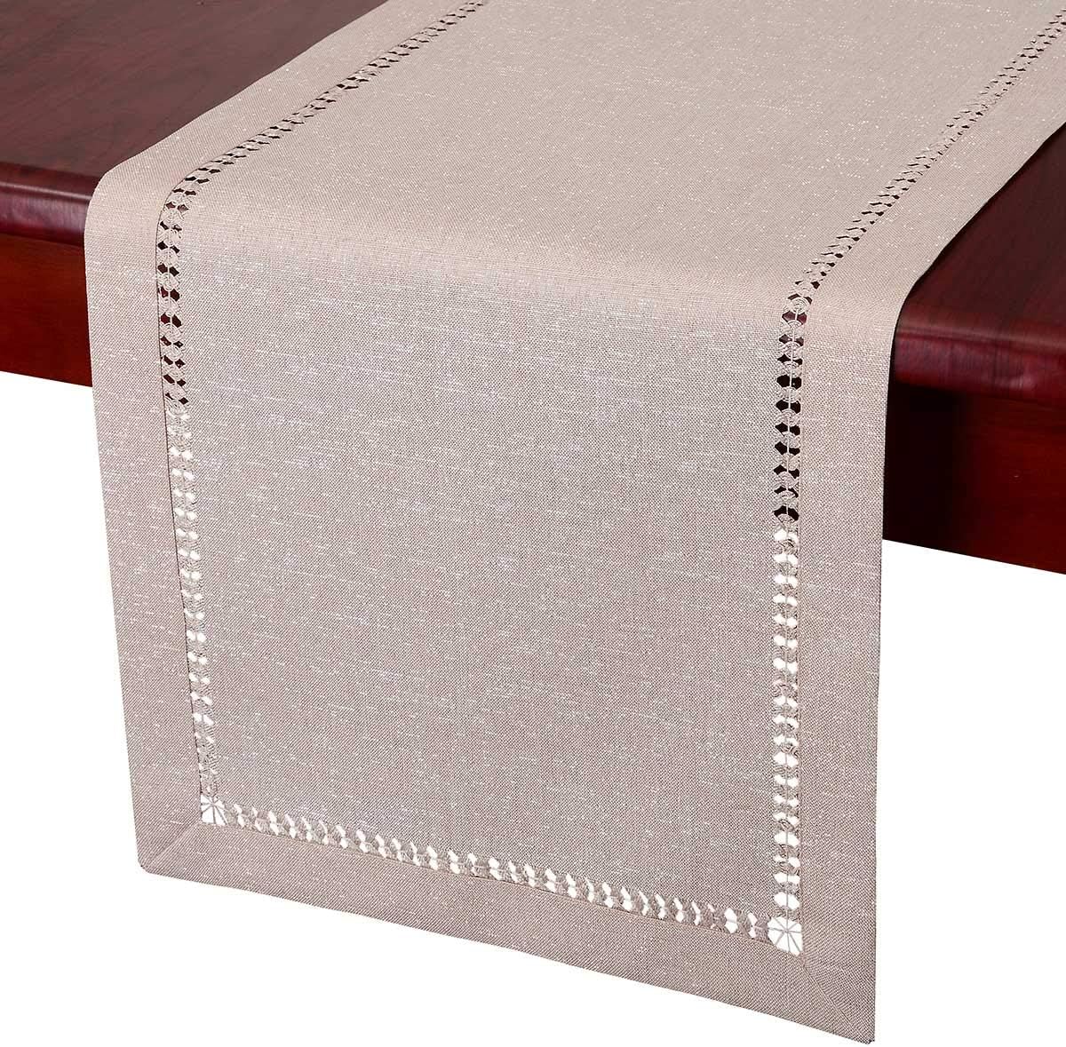 Grelucgo Small Short Hand Hemstitched Dining Table Runner Dresser Scarves, Sliver Thread Interweaving (Light Gray, 14 x 36 Table Runners): Home & Kitchen