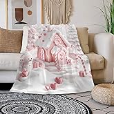 Christmas Throw Blanket for Couch Bed Sofa, Pink Gingerbread House with Snowman Heart Candy, Soft Cozy Lightweight Holiday Winter Fleece Blanket Christmas Decor Xmas Gifts 50''x60'' (Xmas 2)