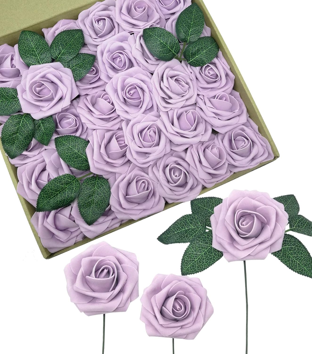 D-Seven Artificial Flowers 30PCS Real Looking Fake Roses with Stem for DIY Wedding Bouquets Centerpieces Party Baby Shower Home Decorations (Lilac)