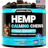 Hemp Calming Chews Treats for Dogs Anxiety Relief & Stress - Travel, Thunder, Separation - Hemp Oil - Valerian - Melatonin fo